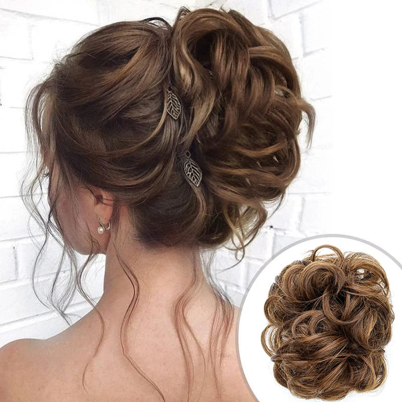 Messy Bun Hairpiece | Short Curly Wavy Chignon Updo with Claw Clip | Black &amp; Blonde Hair Extensions for Women - Smooth Wigs