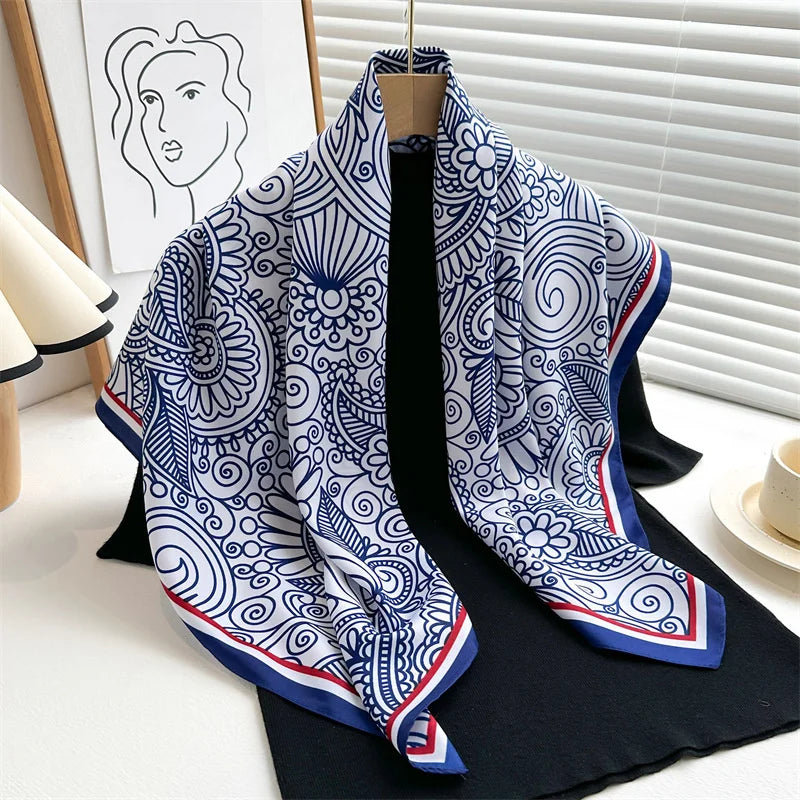 90x90cm Luxury Twill Silk-Feel Scarf | Women's Head Wrap &amp; Shawl with Elegant Hair Tree Print | Versatile Neck Scarf - Smooth Wigs