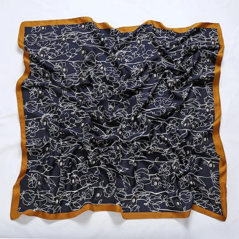 90x90cm Luxury Twill Silk-Feel Scarf | Women's Head Wrap &amp; Shawl with Elegant Hair Tree Print | Versatile Neck Scarf - Smooth Wigs