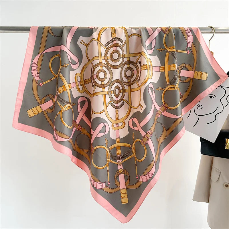 90x90cm Luxury Twill Silk-Feel Scarf | Women's Head Wrap &amp; Shawl with Elegant Hair Tree Print | Versatile Neck Scarf - Smooth Wigs