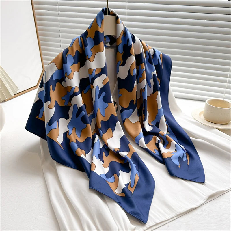 90x90cm Luxury Twill Silk-Feel Scarf | Women's Head Wrap &amp; Shawl with Elegant Hair Tree Print | Versatile Neck Scarf - Smooth Wigs
