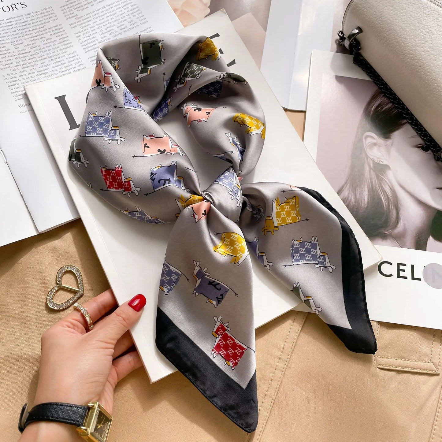 Luxury Satin Print Silk Scarf | Women's Square Neck Scarf &amp; Headwrap | Versatile Beach Bandana - Smooth Wigs