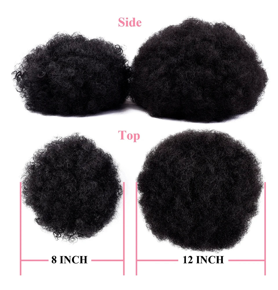 Large Afro Puff Ponytail | Kinky Curly Hair Bun with Drawstring &amp; Clips | Updo Extensions for Black Women - Smooth Wigs