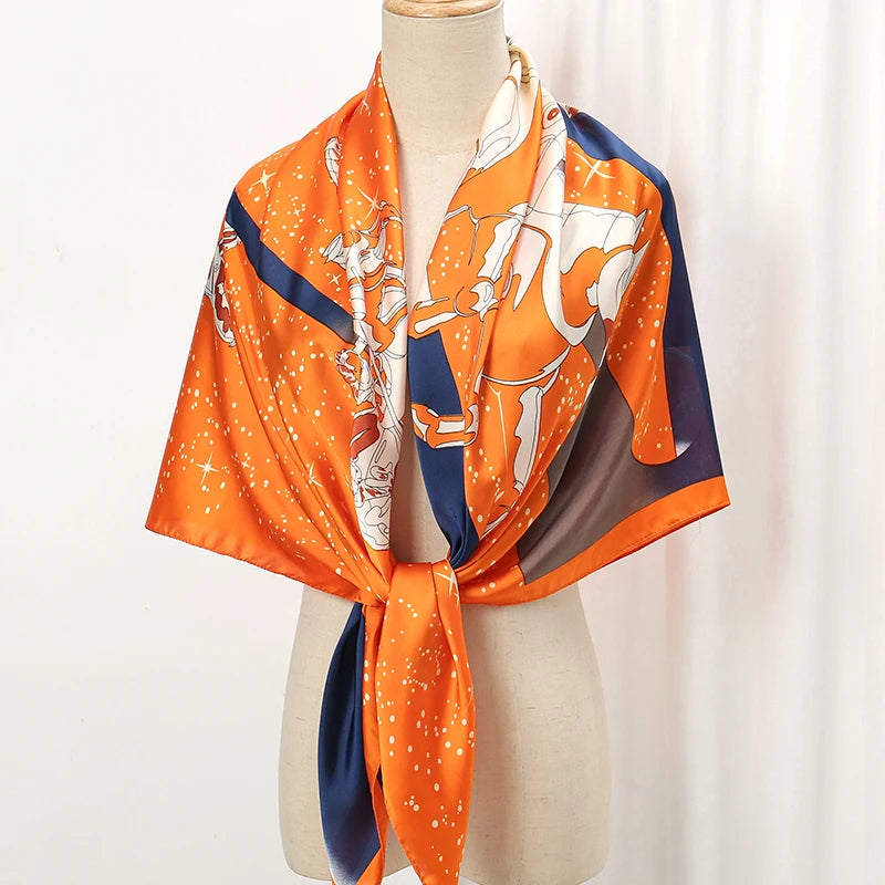 110cm Luxury Silk Square Scarf | Women's Large Shawl &amp; Hijab | 2025 Designer Print Beach Wrap &amp; Foulard Echarpe - Smooth Wigs