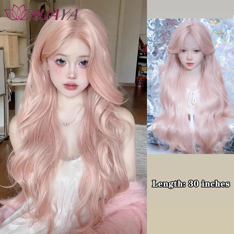 Long Curly White Gold Wig | Full Head Eight-Character Bangs | Nautral Wig with Big Waves by SmoothWigs - Smooth Wigs