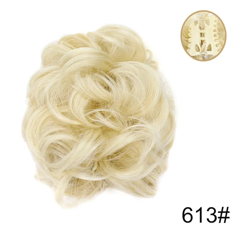 Messy Bun Hairpiece | Short Curly Wavy Chignon Updo with Claw Clip | Black &amp; Blonde Hair Extensions for Women - Smooth Wigs