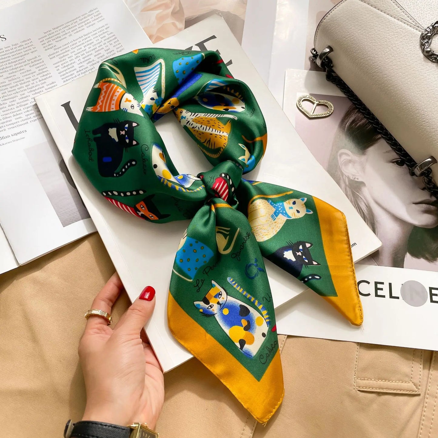 Luxury Satin Print Silk Scarf | Women's Square Neck Scarf &amp; Headwrap | Versatile Beach Bandana - Smooth Wigs