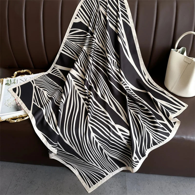 90x90cm Luxury Twill Silk-Feel Scarf | Women's Head Wrap &amp; Shawl with Elegant Hair Tree Print | Versatile Neck Scarf - Smooth Wigs