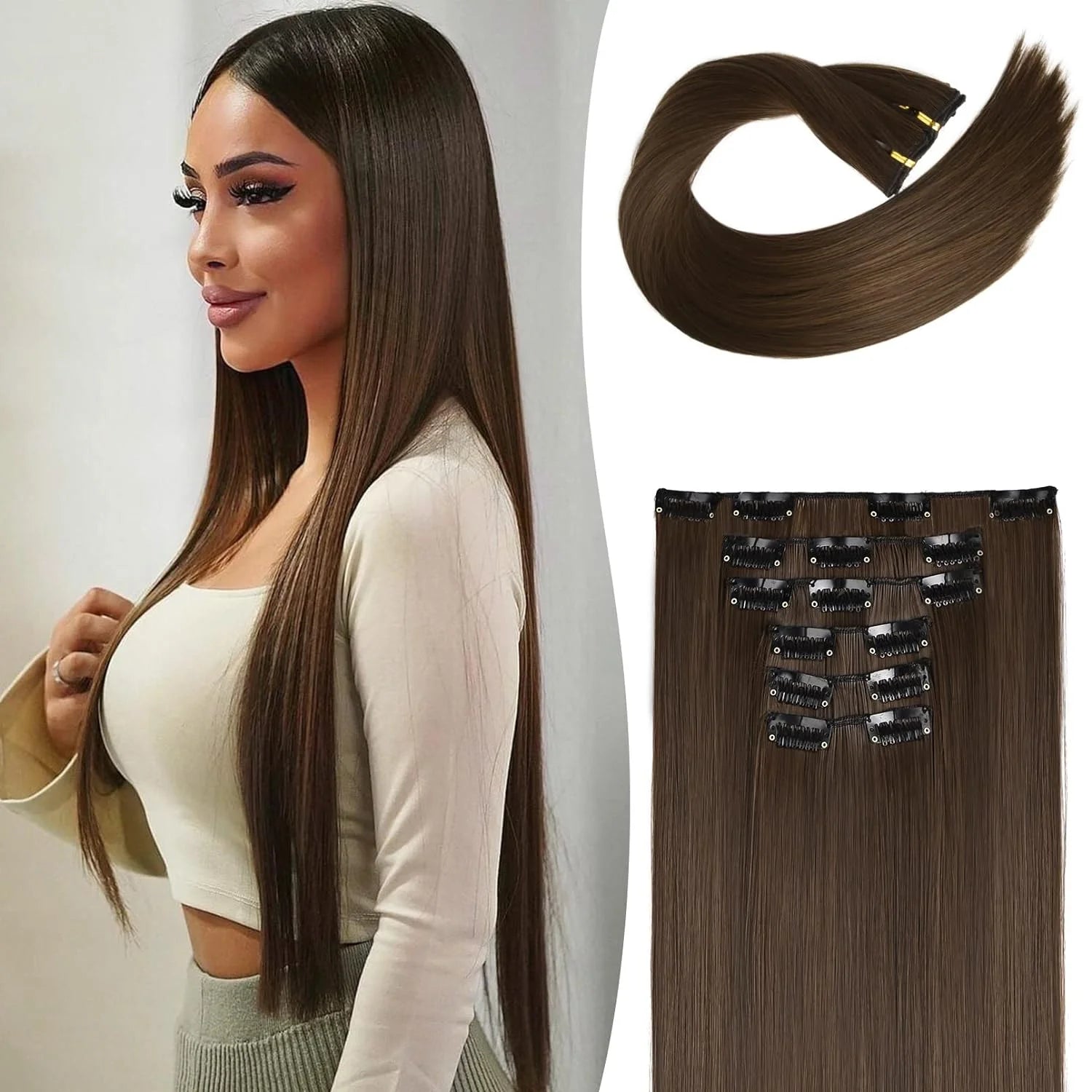 Clip-In Hair Extensions | Thick Long Lace Weft Synthetic Hairpieces for Women | Lightweight &amp; Easy to Style - Smooth Wigs