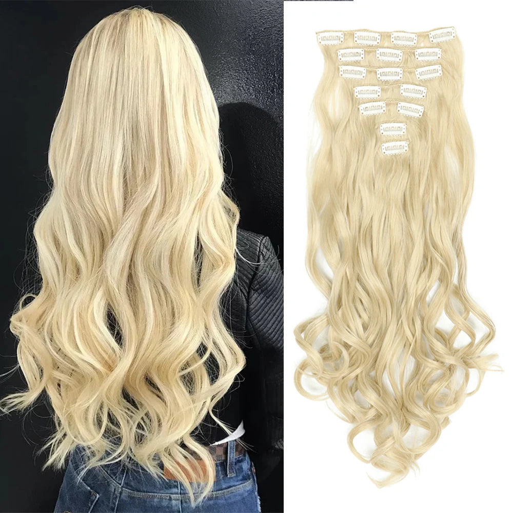 7-Piece 22-Inch Clip-In Hair Extensions | Long Curly Wavy Synthetic Hair Pieces | Natural-Looking Full Head Extensions for Women & Girls - Smooth Wigs