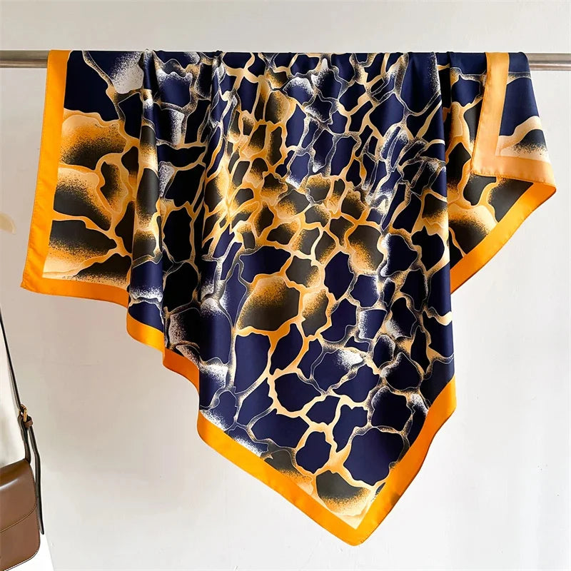 90x90cm Luxury Twill Silk-Feel Scarf | Women's Head Wrap &amp; Shawl with Elegant Hair Tree Print | Versatile Neck Scarf - Smooth Wigs