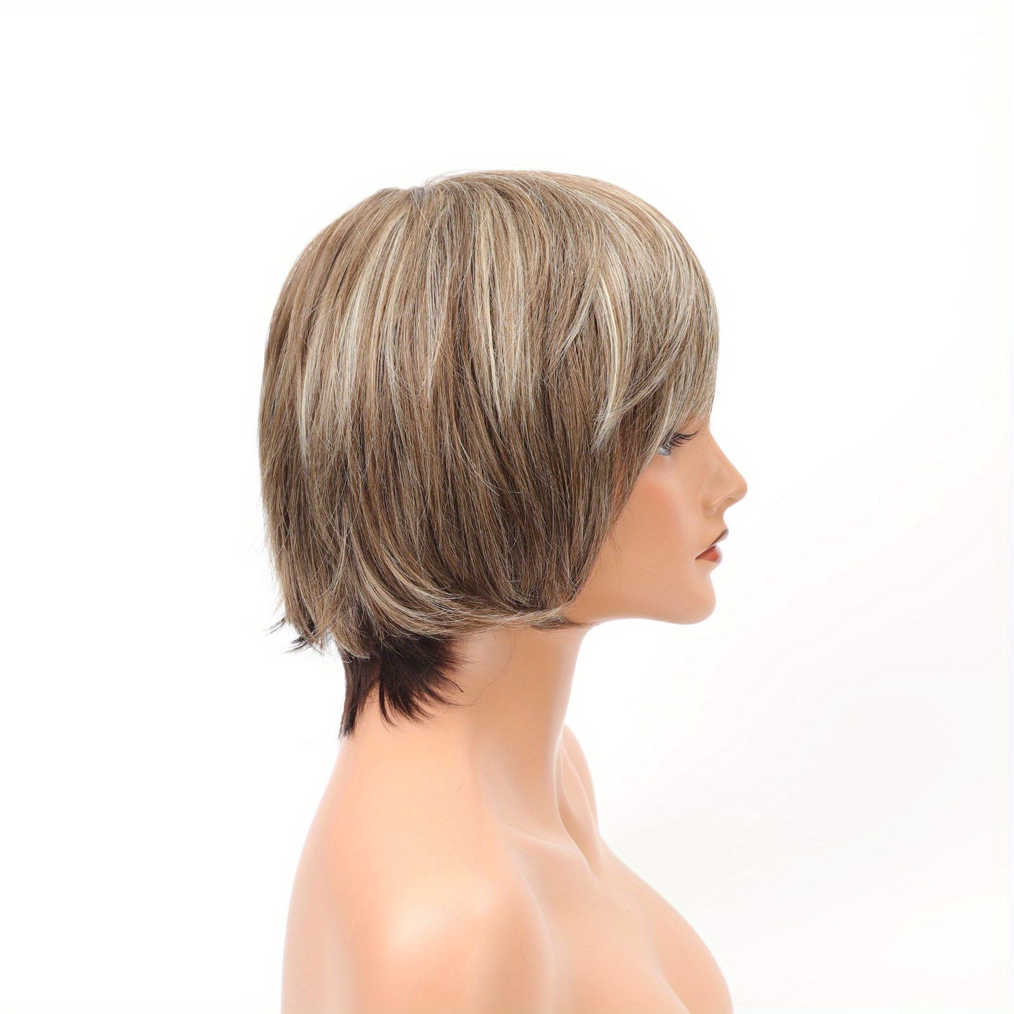 Stylish Highlight Brown Pixie Cut Wig with Bangs - Perfect for Women and Girls - Short Straight Synthetic Non-Lace Wig