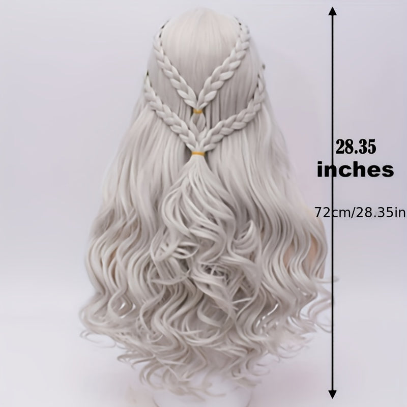Synthetic Hair Wigs Silvery Long Braided Costume Cosplay Queen Wig For Women For Halloween Party