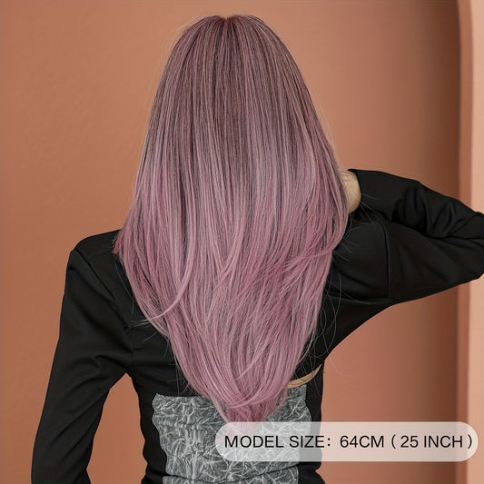 Purple Long Wavy Wig for Women - Natural Synthetic, Middle Part, Highlight, Heat Resistant, Layered