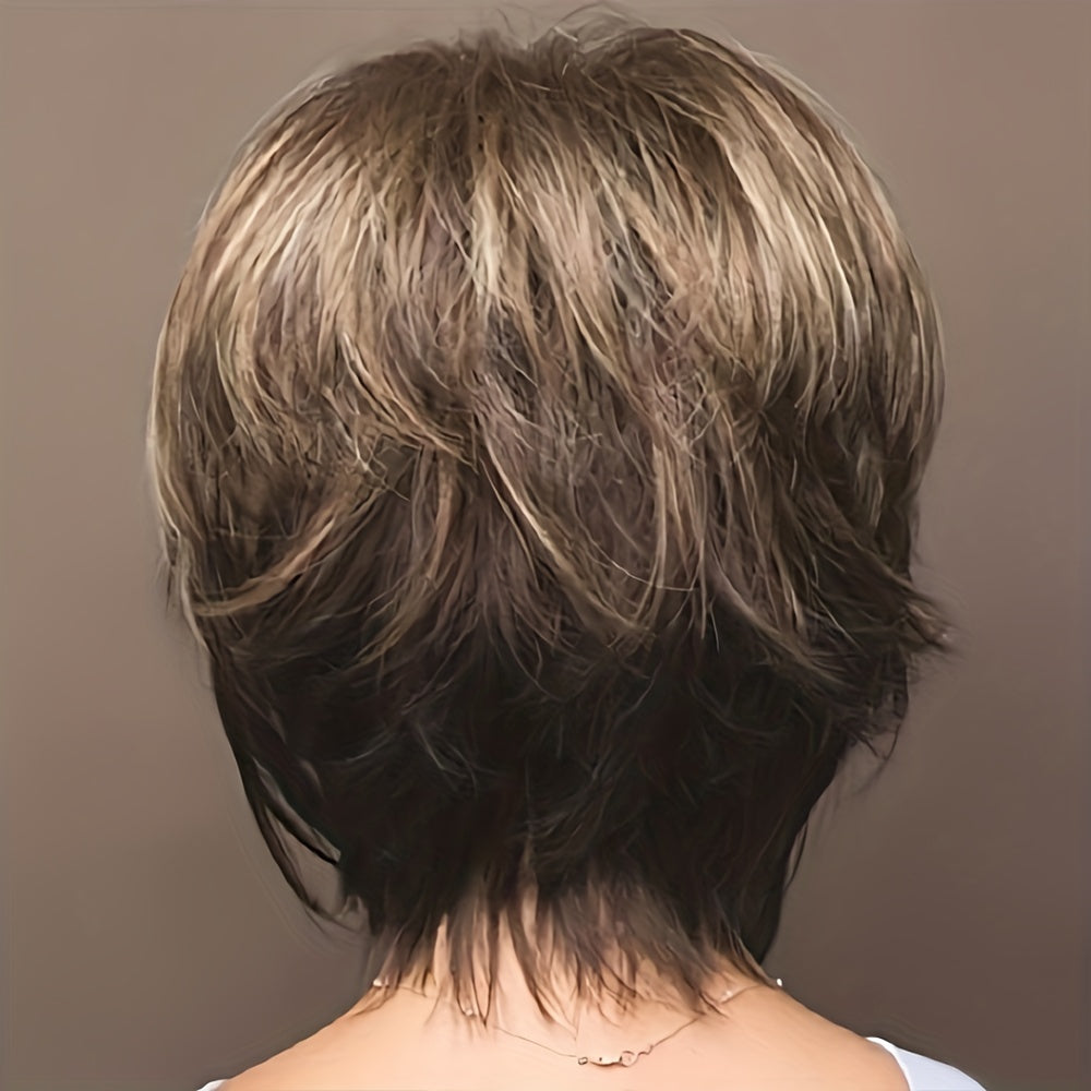 Stylish Highlight Brown Pixie Cut Wig with Bangs - Perfect for Women and Girls - Short Straight Synthetic Non-Lace Wig