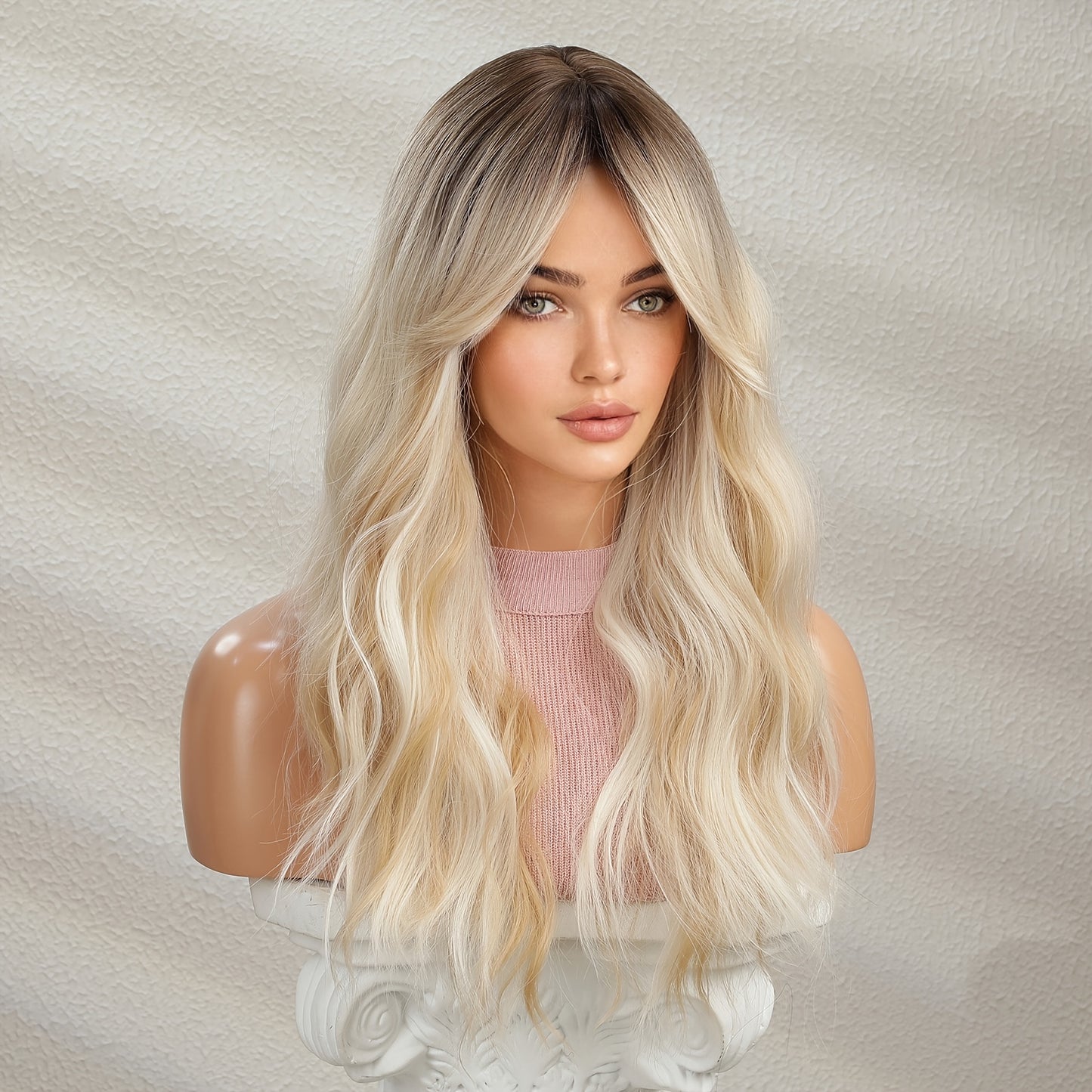 Long Ombre Blonde Hair Wig Natural Looking Layered Wavy Wigs For Women Heat Resistant Hair Wig Cosplay Party Synthetic Wig