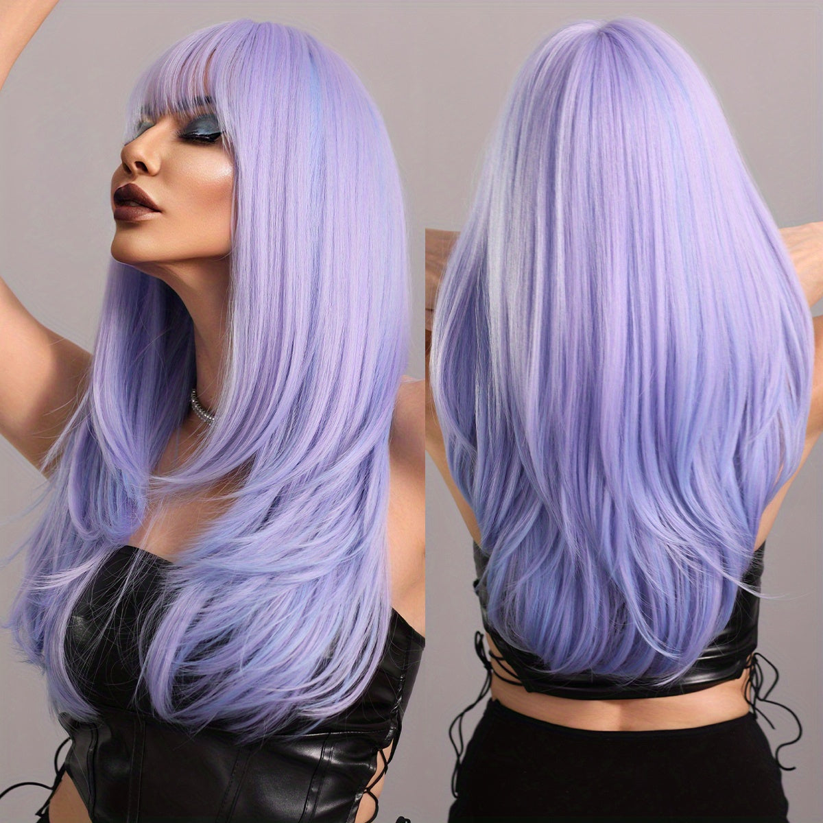 Long Straight Brown Wig For Women Daily Cosplay Use Natural Synthetic Layer Wigs With Bangs Heat Resistant High Quality