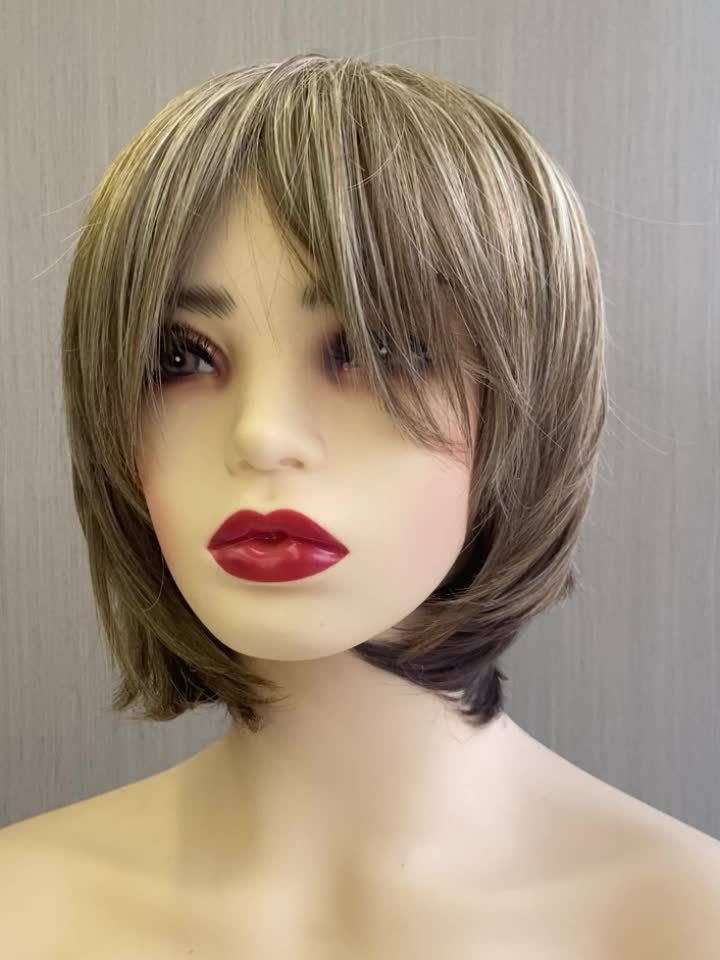 Stylish Highlight Brown Pixie Cut Wig with Bangs - Perfect for Women and Girls - Short Straight Synthetic Non-Lace Wig
