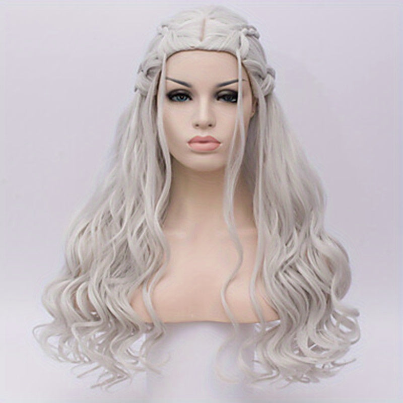 Synthetic Hair Wigs Silvery Long Braided Costume Cosplay Queen Wig For Women For Halloween Party
