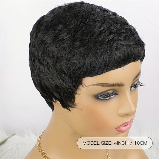 [Silk Elf Cut Wig] Matte High Temperature Silk Elf Cut Wig - Black Short Hair Rose Mesh Cap