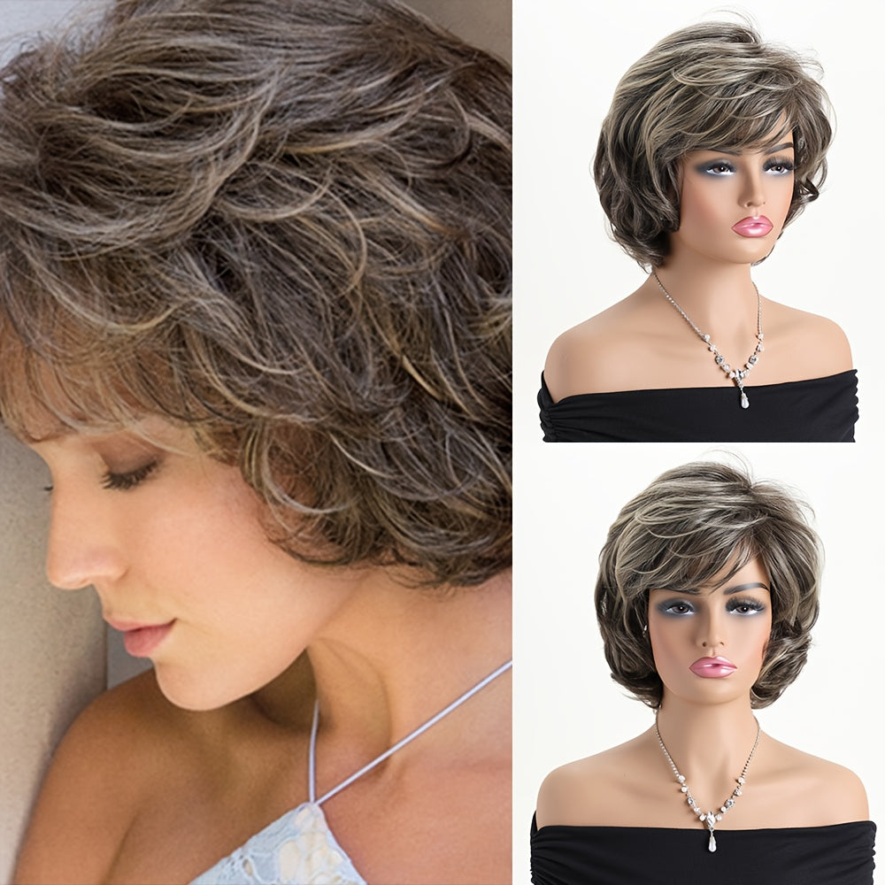 10 Inch Short Curly Wig With Side Bangs Curly Wave Hair Natural Synthetic Wig For Women Daily Wear