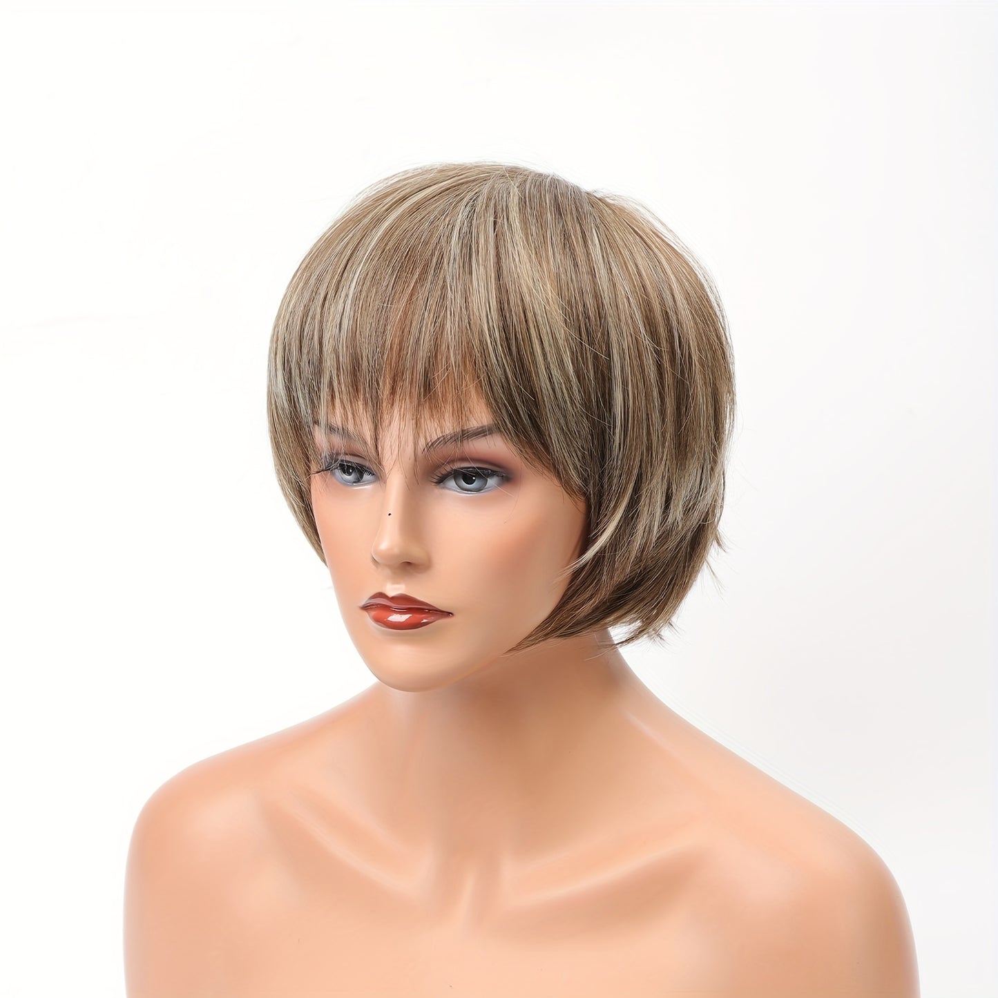 Stylish Highlight Brown Pixie Cut Wig with Bangs - Perfect for Women and Girls - Short Straight Synthetic Non-Lace Wig