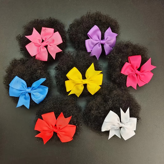 set 1pc/2pcs hair buns 4inch small size adorable hair buns with colorful hair bows hair extension party hair styling with bows hair buns with bows adorable hair with elastic hairties BY SMOOTH WIGS
