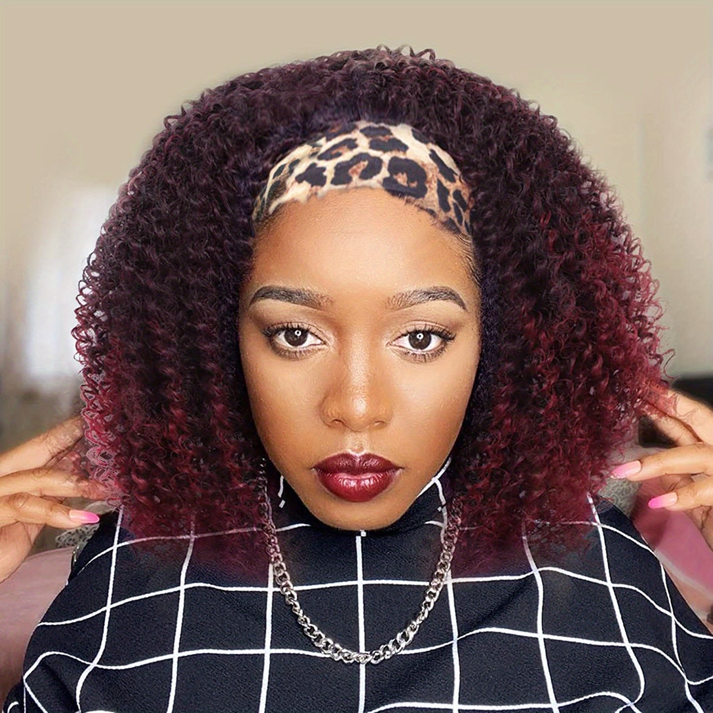 Headband Wigs 14 Inch Kinky Curly Headband Wigs For Women Synthetic Half Wig With Headband Attached No Lace Natural Black Curly Headband Wigs For Cosplay Party Daily Use